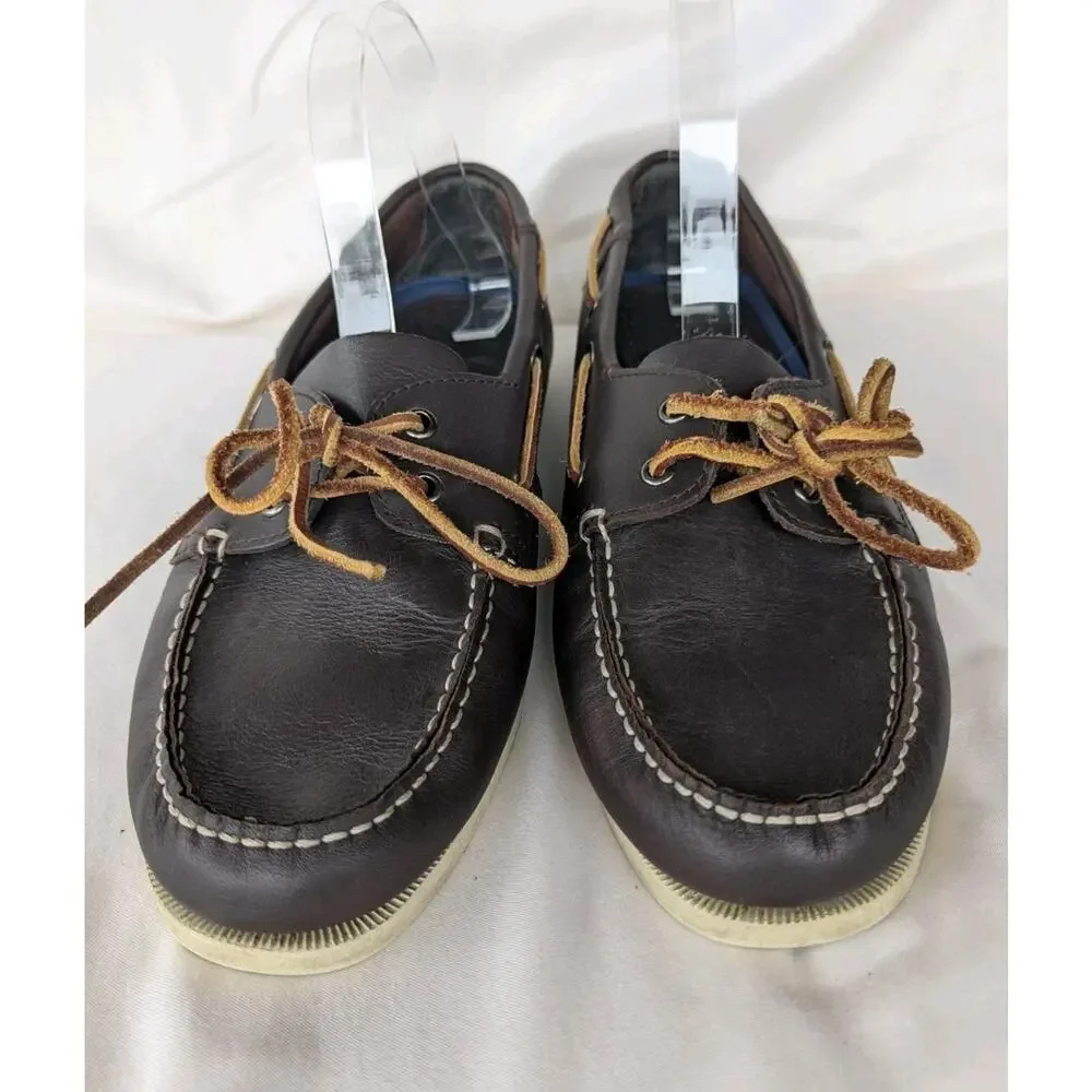 Eddie Bauer Men's 9.5 Dark Brown Leather Slip On Boat Shoe Loafer